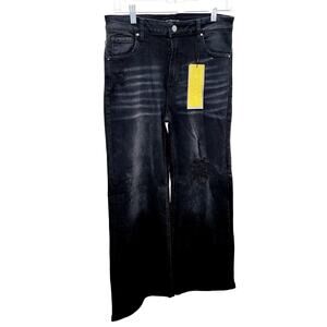 Risen Black  High Rise Distressed Detail Wide Leg  Women's Size 9/ 29  Jeans NEW